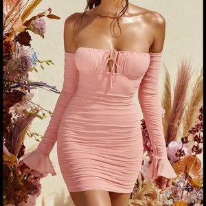 Oh Polly Bardot Ruched Mini Dress in Blush US Size 4